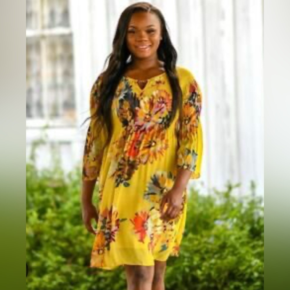 Spense Yellow Floral Midi Dress